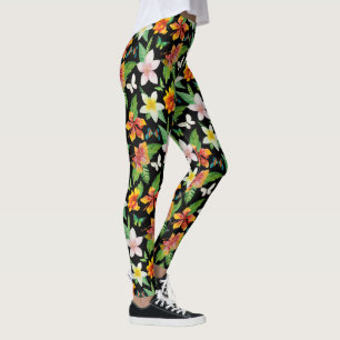 Tropical Flowers & Butterflies pattern Leggings