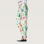 Tropical Flowers Cactus & Flamingos Pattern Leggings<br><div class="desc">Cute colourful tropical pattern with cactus flowers leafs and pink flamingos seamless pattern.</div>