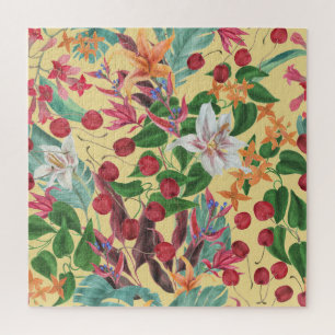 Tropical Flowers Cherry: Watercolor Seamless Patte Jigsaw Puzzle