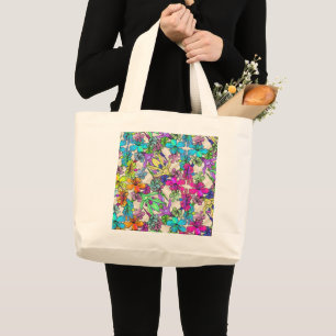 Tropical flowers Chevron natural tote