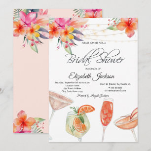 Tropical Flowers Cocktails Lights Bridal Shower Invitation