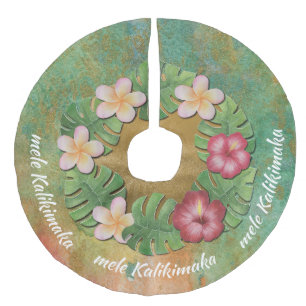 Tropical Flowers & Colour mele Kalikimaka Christma Faux Linen Tree Skirt