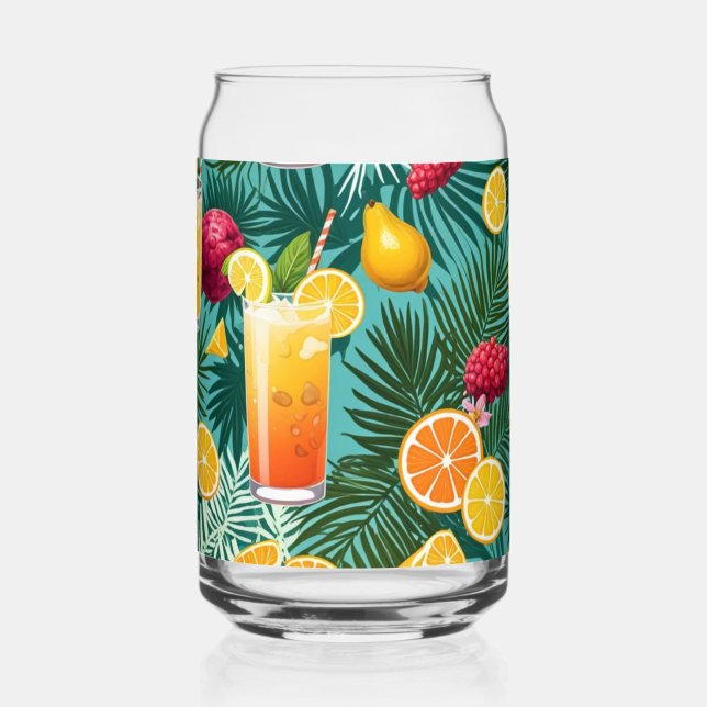  tropical flowers, colourful fruits Drinkware Set Can Glass (Front)