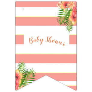 Tropical Flowers Coral Pink Baby  Shower Bunting
