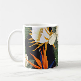 Tropical flowers, dark background, floral seamless coffee mug