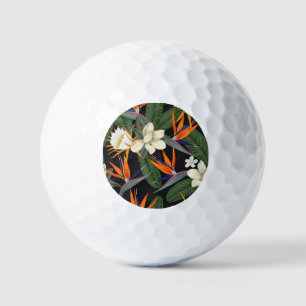 Tropical flowers, dark background, floral seamless golf balls