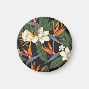 Tropical flowers, dark background, floral seamless magnet