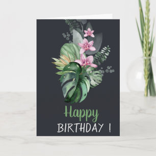 Tropical Flowers Dark Birthday Card