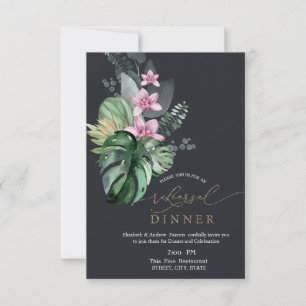 Tropical Flowers Dark Rehearsal Dinner   Invitation