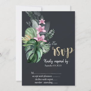 Tropical Flowers Dark RSVP Invitation