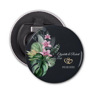 Tropical Flowers Dark Wedding Bottle Opener