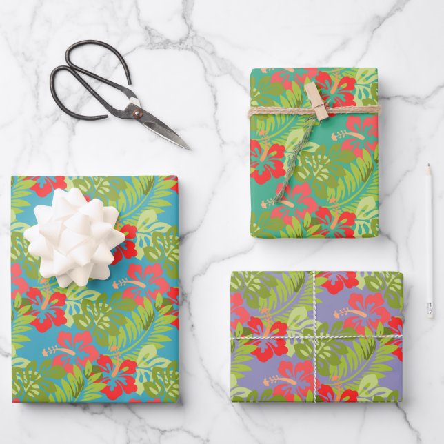 Tropical Flowers Design Wrapping Paper Sheet (Front)