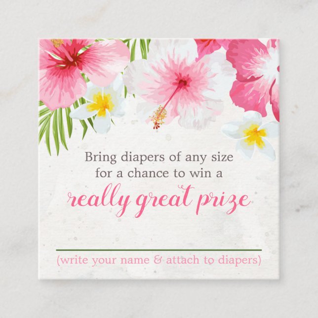 Tropical Flowers Diaper Raffle Baby Shower Enclosure Card (Front)