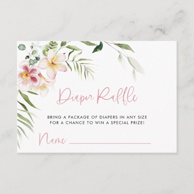 Tropical Flowers Diaper Raffle Ticket, Baby Shower Enclosure Card (Front)