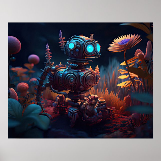 Tropical Flowers Dystopian Robot Poster (Front)
