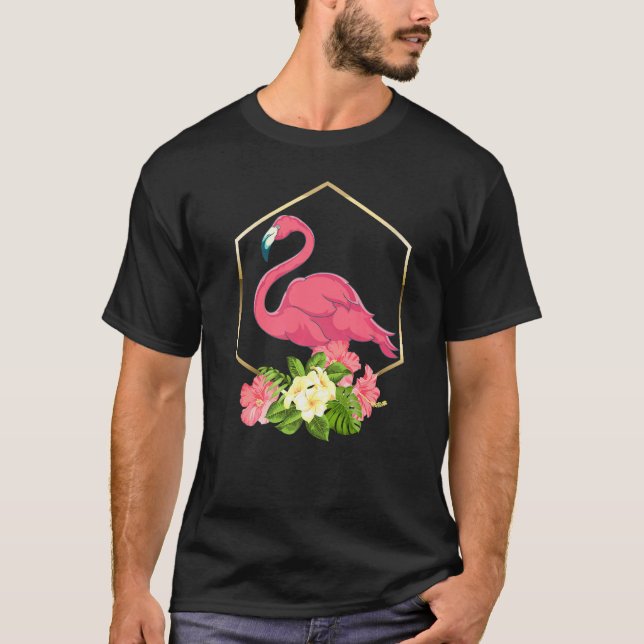 Tropical Flowers Exotic Animal Bird Floral Pink Fl T-Shirt (Front)