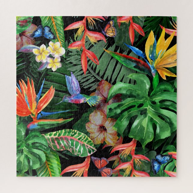 Tropical Flowers: Exotic Watercolor Pattern Jigsaw Puzzle (Vertical)