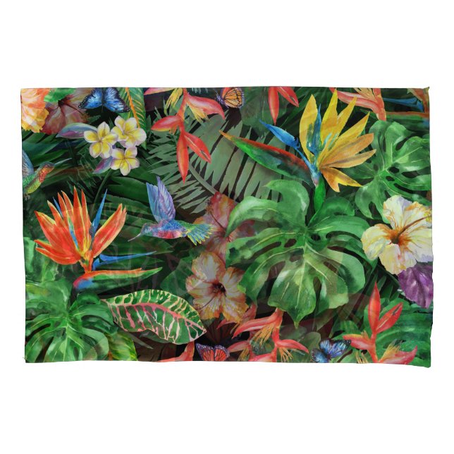 Tropical Flowers: Exotic Watercolor Pattern Pillowcase (Front)