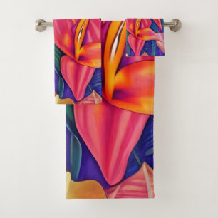 Tropical Flowers Five Bath Towel Set