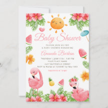 Tropical Flowers Flamingo Beach Girl Baby Shower