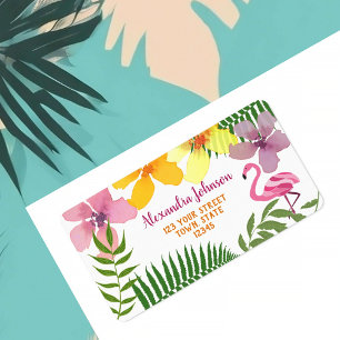 Tropical Flowers Flamingo Return Address Label