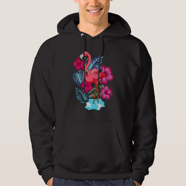 Tropical Flowers Flamingo  Zoo Animal Bird Flaming Hoodie (Front)