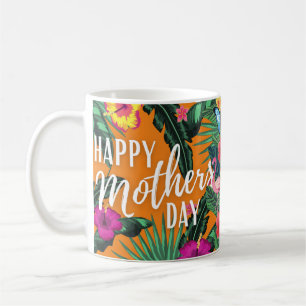 Tropical Flowers Flamingos Happy Mothers Day Coffee Mug