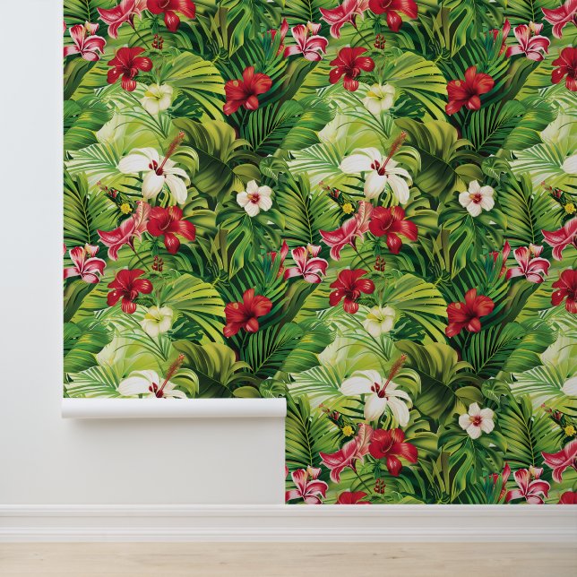 Tropical Flowers floral Leaves Leaf Green  Wallpaper (Application)