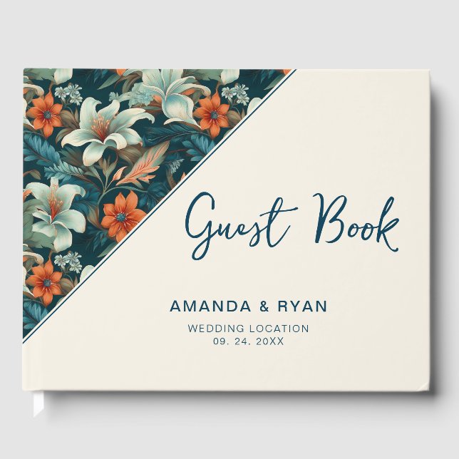 Tropical Flowers Floral Wedding Guest Book (Front)