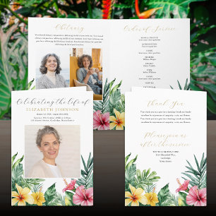 Tropical Flowers Funeral Memorial Order Of Service Programme