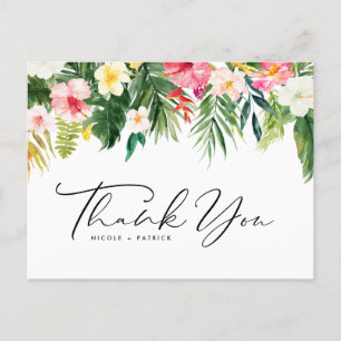 Tropical Flowers Garland Wedding Thank You Postcard