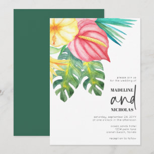 Tropical Flowers Greenery Wedding Invitation