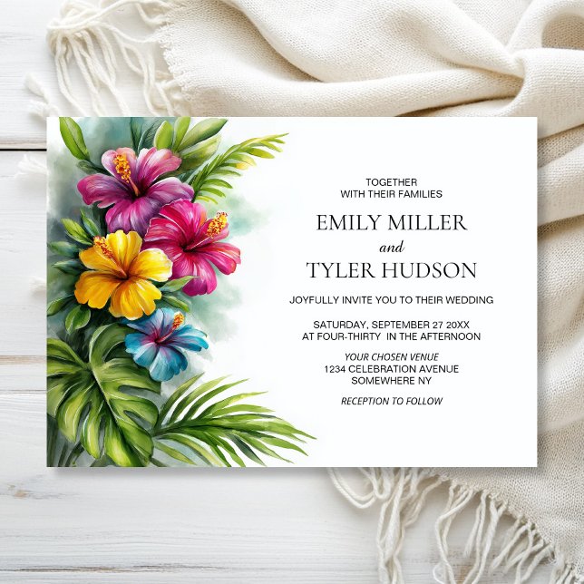 Tropical Flowers Greenery Wedding Invitation (Creator Uploaded)