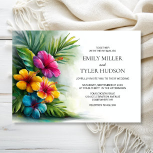 Tropical Flowers Greenery Wedding Invitation