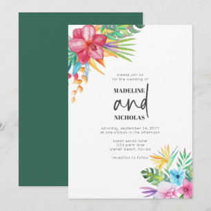 Tropical Flowers Greenery Wedding Invitation