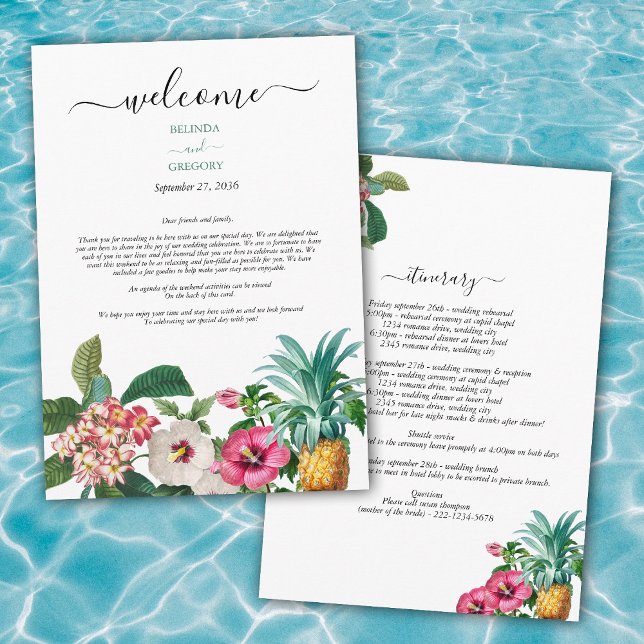 Tropical Flowers & Greenery Wedding Itinerary  Programme (Tropical Flowers & Greenery Wedding Itinerary Program)