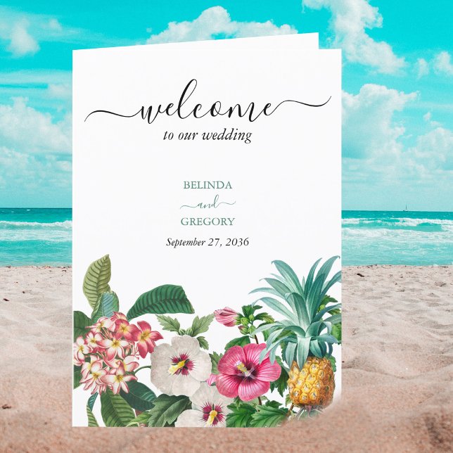 Tropical Flowers Greenery Wedding Order of Service Programme (Tropical Watercolor Flowers & Greenery Wedding Program)