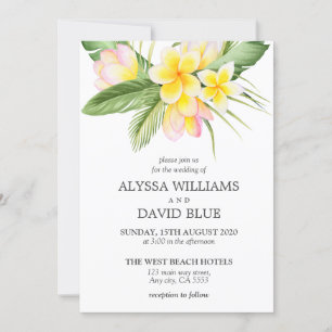Tropical Flowers Hawaii Beach Romantic Wedding Invitation