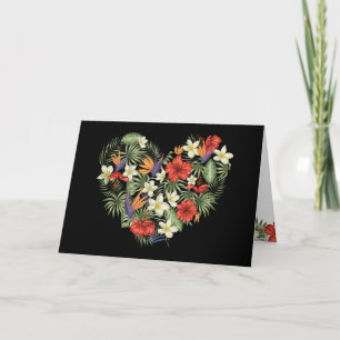 Tropical Flowers Heart Valentines Day Card
