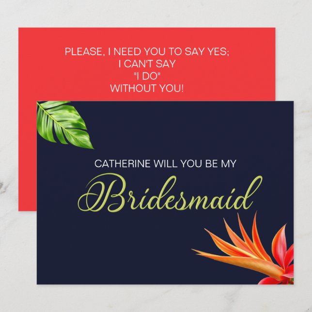 Tropical Flowers Heart Will you be my bride? Invitation (Front/Back)