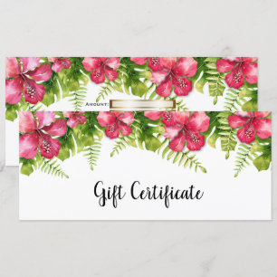 Tropical Flowers Hibiscus Leaves Gift Certificate Invitation