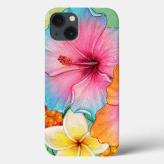Tropical Flowers Hibiscus Plumeria iPhone 13 Case