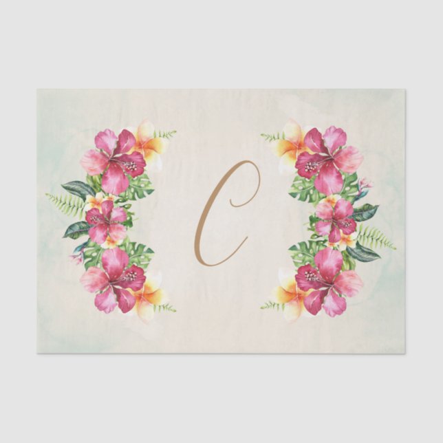 Tropical Flowers Hibiscus Plumeria Floral Elegant Tissue Paper (Front)