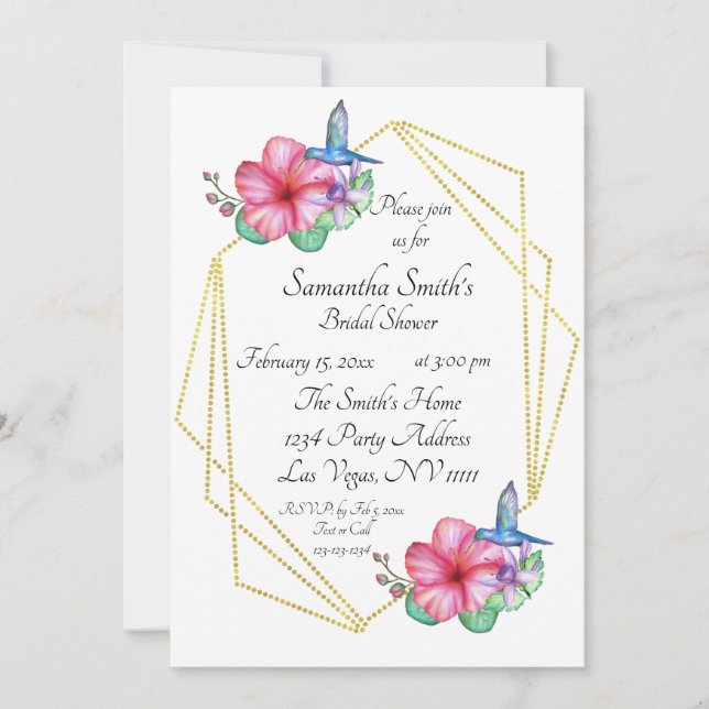 Tropical Flowers Hummingbird Bridal Shower Invitation (Front)