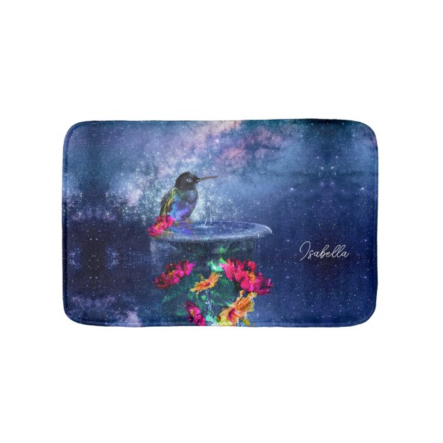  Tropical flowers,hummingbird,butterfly and stars Bath Mat (Front)