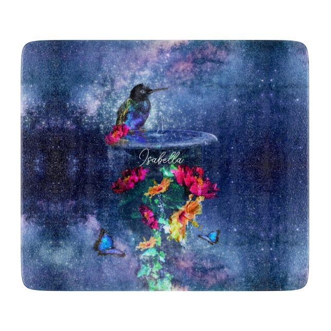  Tropical flowers,hummingbird,butterfly and stars Cutting Board (Front)