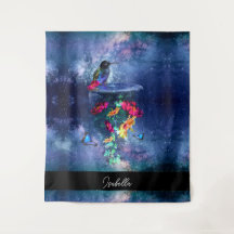 Tropical flowers,hummingbird,butterfly and stars