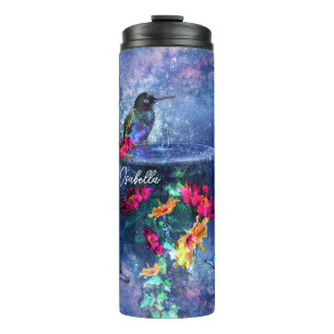 Tropical flowers,hummingbird,personalized Thermal Tumbler