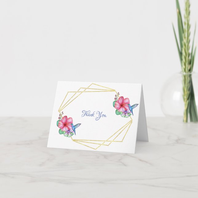 Tropical Flowers Hummingbird Thank You Card (Front)