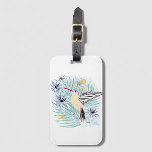 Tropical flowers, hummingbirds. luggage tag